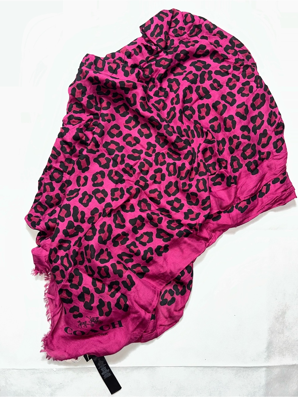 Coach pink and black leopard scarf 68 x 52 NWT